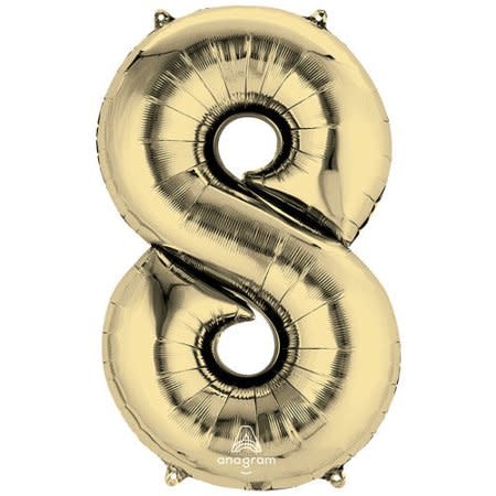Number "8" Mylar Balloon - 34"  White Gold