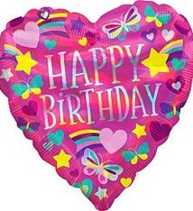 18" Iridescent Happy Birthday Rainbow Hearts - #28