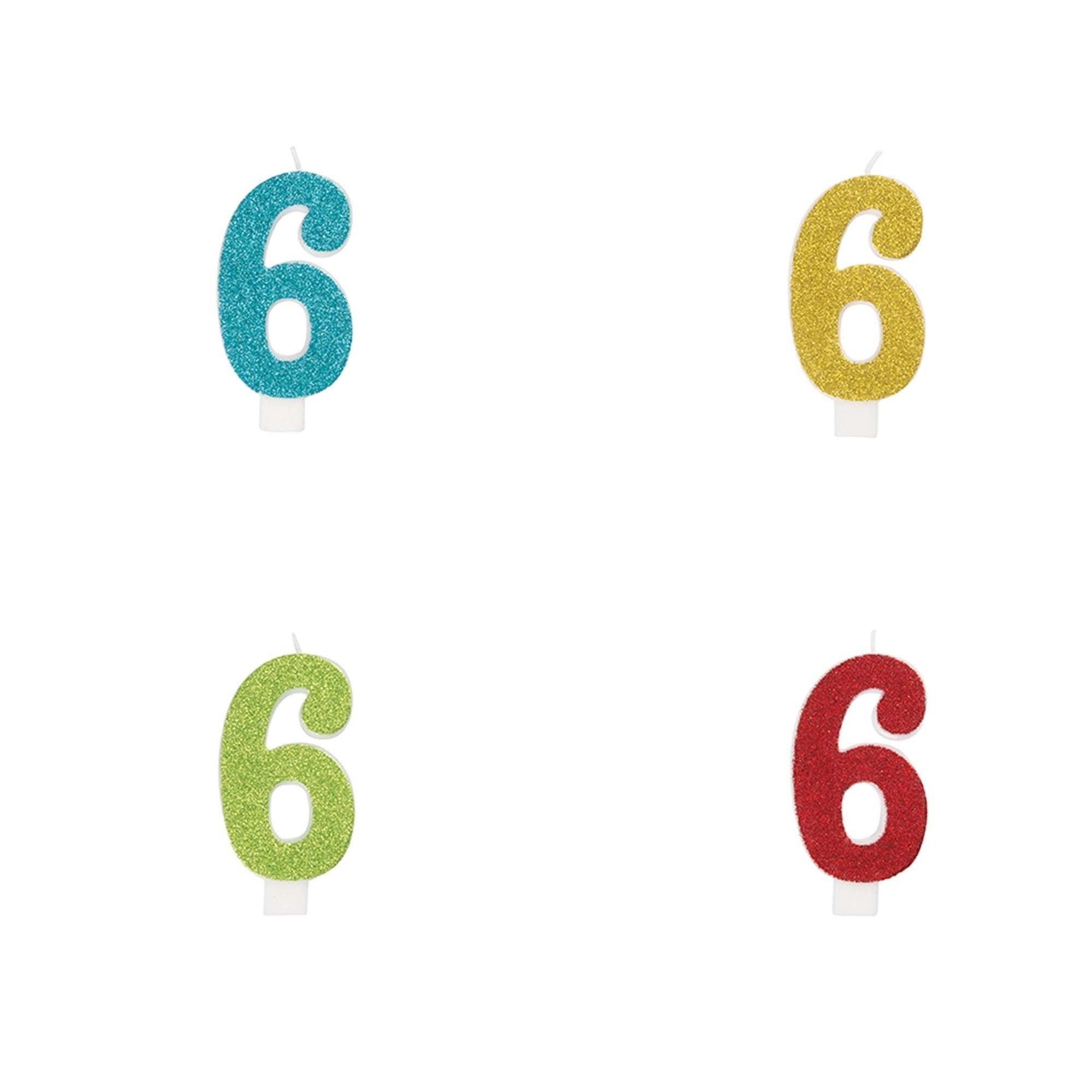 Glitter Number "6" Birthday Candle Assorted Colors
