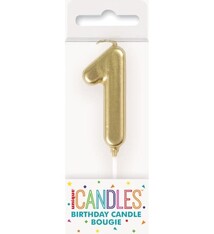 Gold Mini Number 1 Birthday Candle
