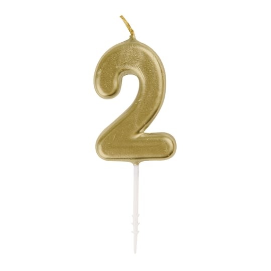 Gold Mini Number 2 Birthday Candle
