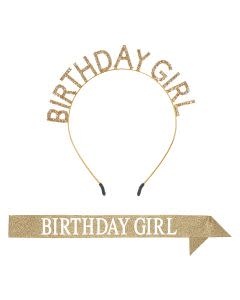 Birthday Girl Headband & Gltrd Sash Set