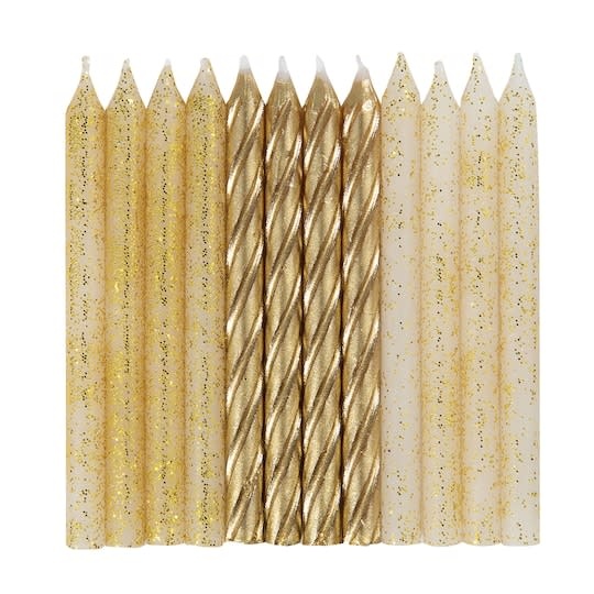 Glitter and Gold Spiral Birthday Candles Assorted (24 Count)