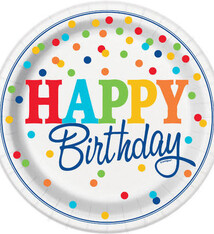 9" Rainbow Polka Dot Plate (8 Count)