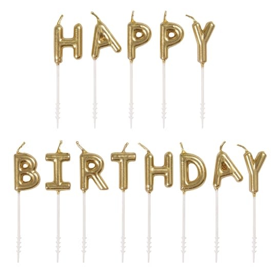 Gold Happy Birthday Letter Candle Picks