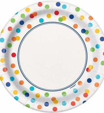 7" Rainbow Polka Dot Plates (8 Count)