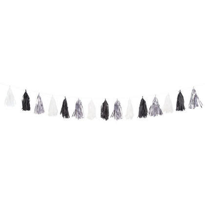 Tissue Paper Black, White, & Silver Tassel Garland