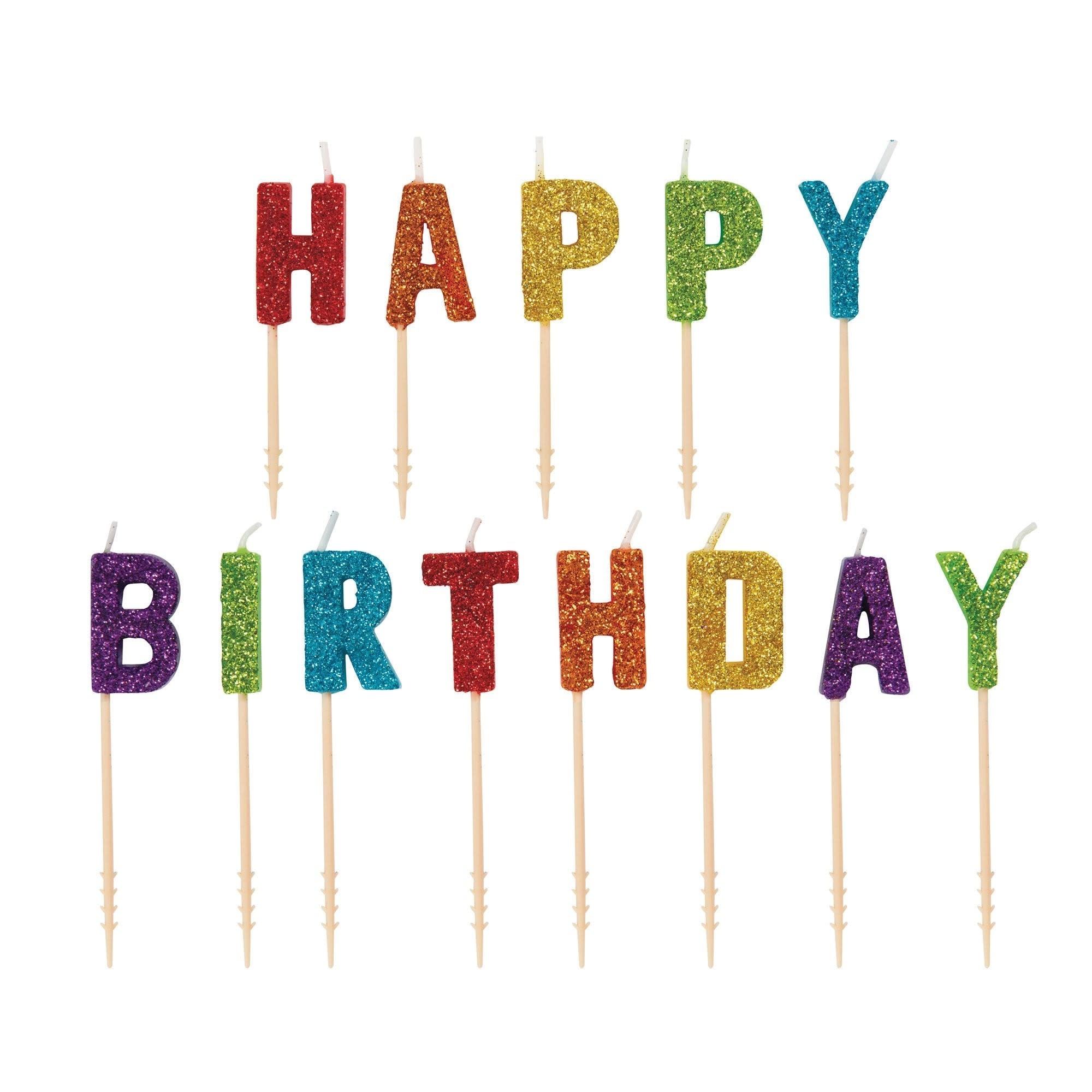Glitter Happy Birthday Letter Candle Picks