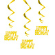 Foil  Gold "Happy Birthday" Hanging Swirl Decorations 3 Count