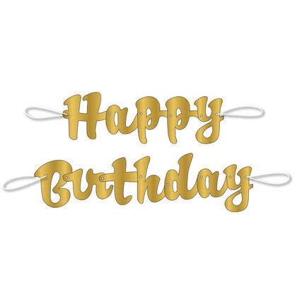 Happy Birthday Banner Gold Script
