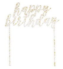 Happy Birthday Clear with Gold Flecks Acrylic Cake Topper