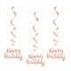 Foil Rose Gold "Happy Birthday" Hanging Swirl Decorations 3 Count