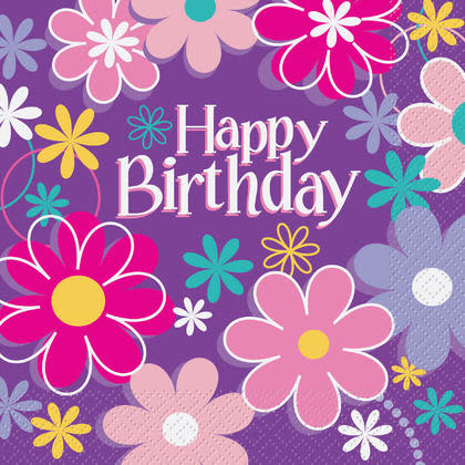 Birthday Blossom Party Lunch Napkins 16 Count