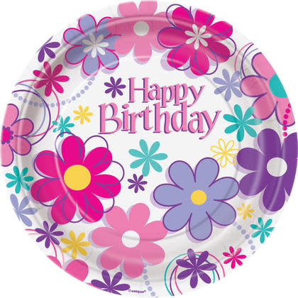 7" Birthday Blossom Paper Dessert Plates 8ct