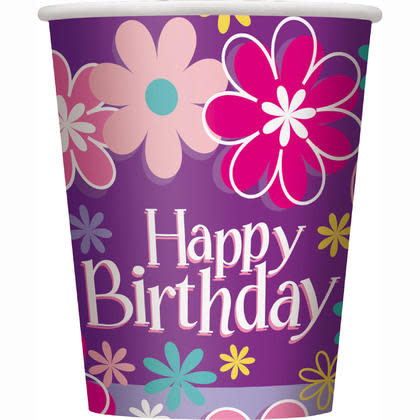 9oz Paper Birthday Blossom Cups 8ct