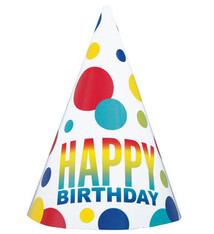 Rainbow Spot Birthday Party Hats (Pack of 8)