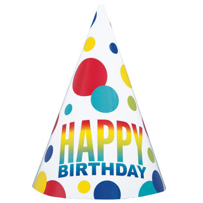 Rainbow Spot Birthday Party Hats (Pack of 8)
