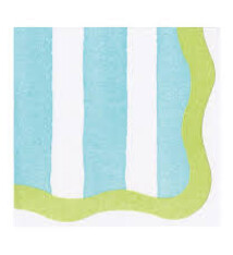 Cafe Stripe Scallop Aqua/Lime Paper Linen Die Cut Napkin - 15 per package