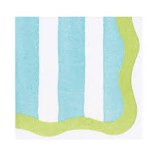 Cafe Stripe Scallop Aqua/Lime Paper Linen Die Cut Napkin - 15 per package