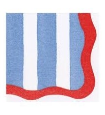 Cafe Stripe Scallop Blue/Red Paper Linen Die Cut Napkin - 15 per package