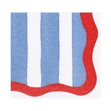 Cafe Stripe Scallop Blue/Red Paper Linen Die Cut Napkin - 15 per package