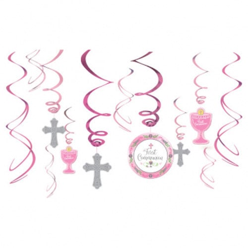 First Communion Pink Swirl Decorations