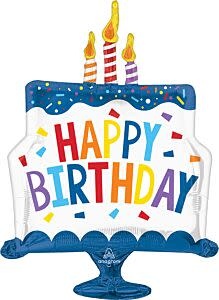 29" Happy Birthday Tiered Cake Shape Mylar Balloon