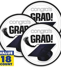 Congrats Grad White 9 Luncheon Plates (18 Pack)- Graduation Party