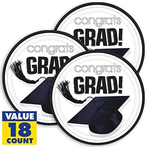 Congrats Grad White 9 Luncheon Plates (18 Pack)- Graduation Party