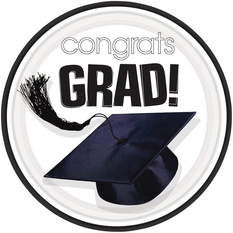 Congrats Grad White 7 Cake Plates (18 Pack)- Graduation Party
