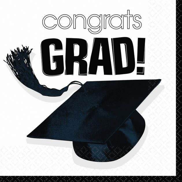 Congrats Grad White Beverage Napkins (36 Pack)- Graduation Party