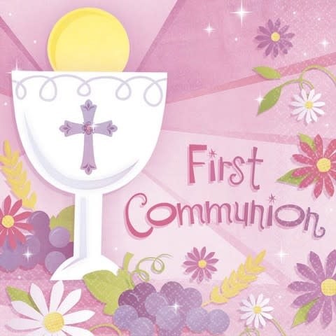 First Communion Pink  Beverage Napkins (36Pack)