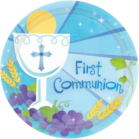 Blue Communion  Plates, 10.5 in (18 Count)