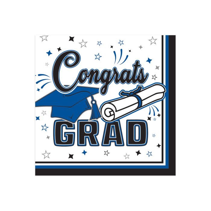 Congrats Grad Beverage Napkins Blue