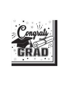Congrats Grad Beverage Napkins Black