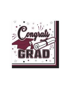 Congrats Grad Beverage Napkins Burgundy