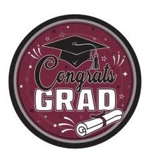 9" Congrats Grad Plates Burgundy