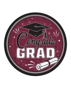 9" Congrats Grad Plates Burgundy