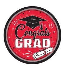 9" Congrats Grad Plates Red