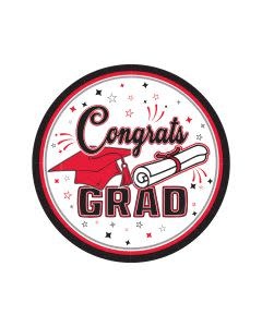 7" Congrats Grad Plates Red