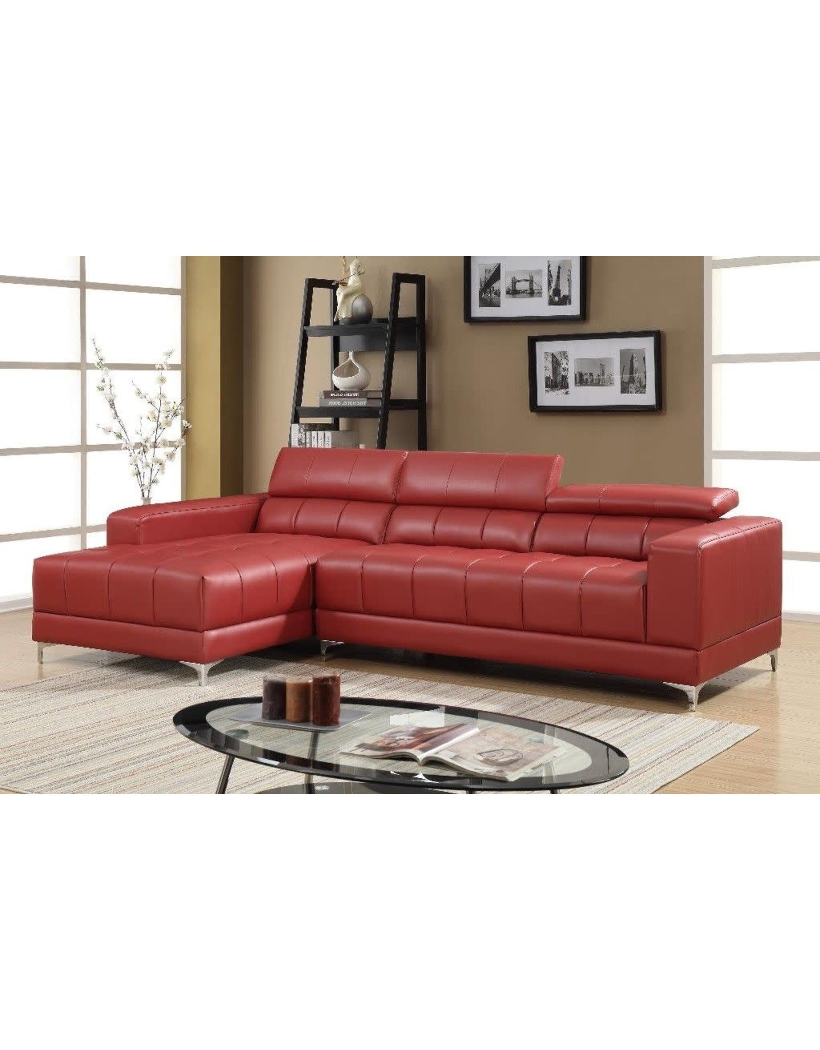 Samuel 1014-Red Sectional W/Ottoman