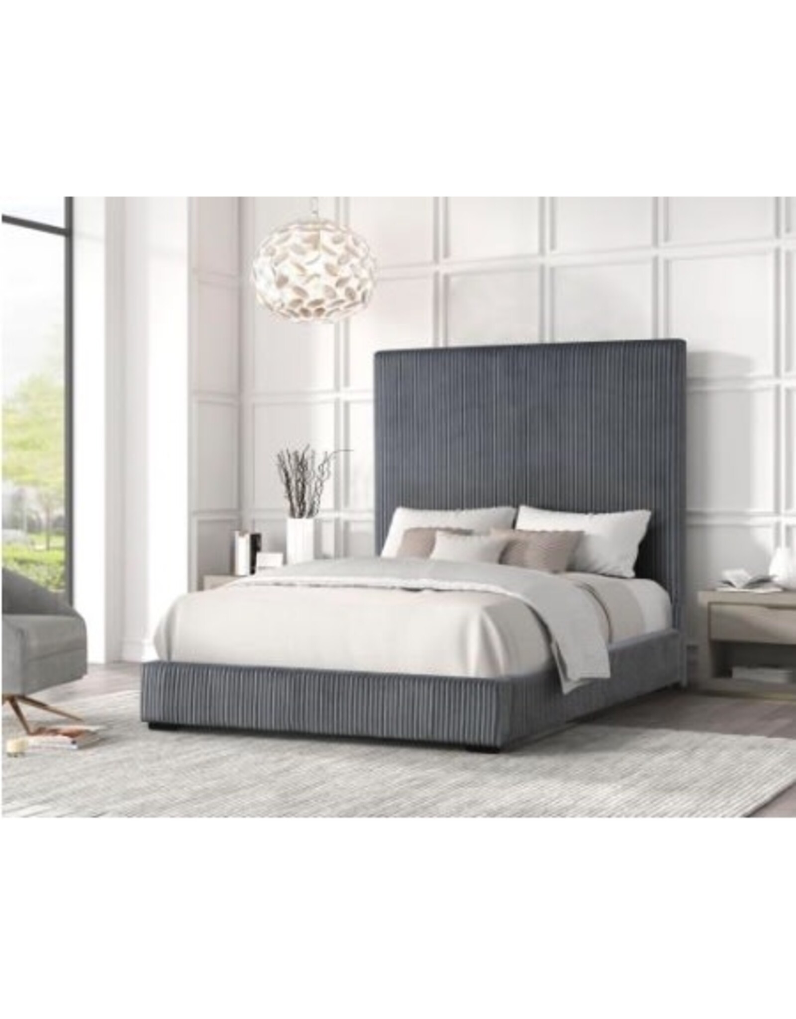Sally Sally Grey Corduroy Platform Bed - Queen