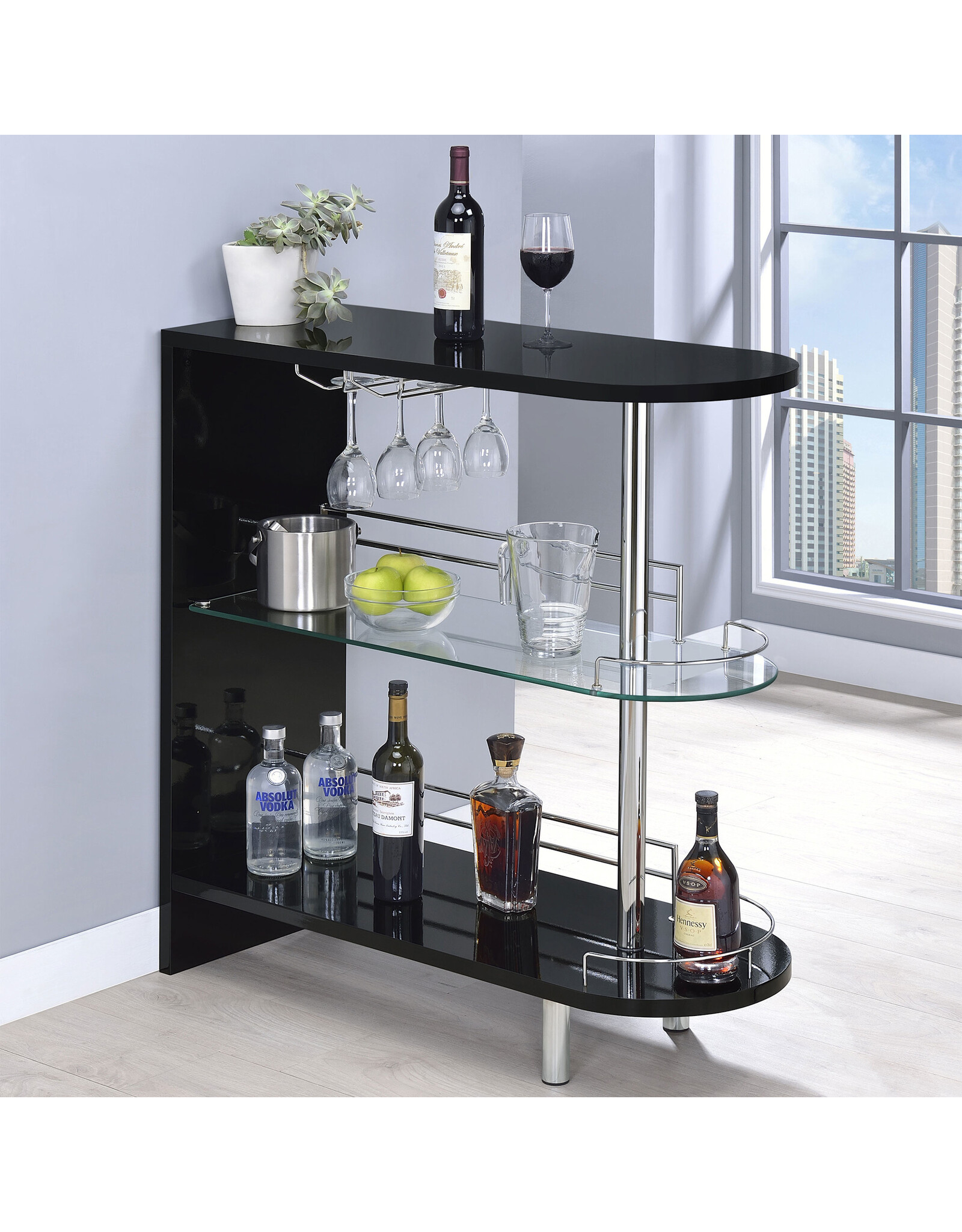 Adolfo Adolfo Rectangular 2-tier Home Bar Table Black High Gloss