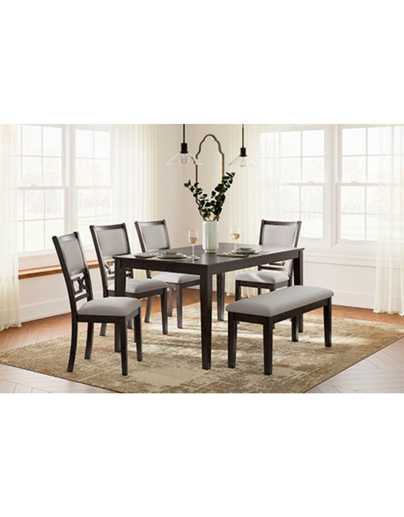 D422-325 Dining Table Set, 4 Chairs and Bench