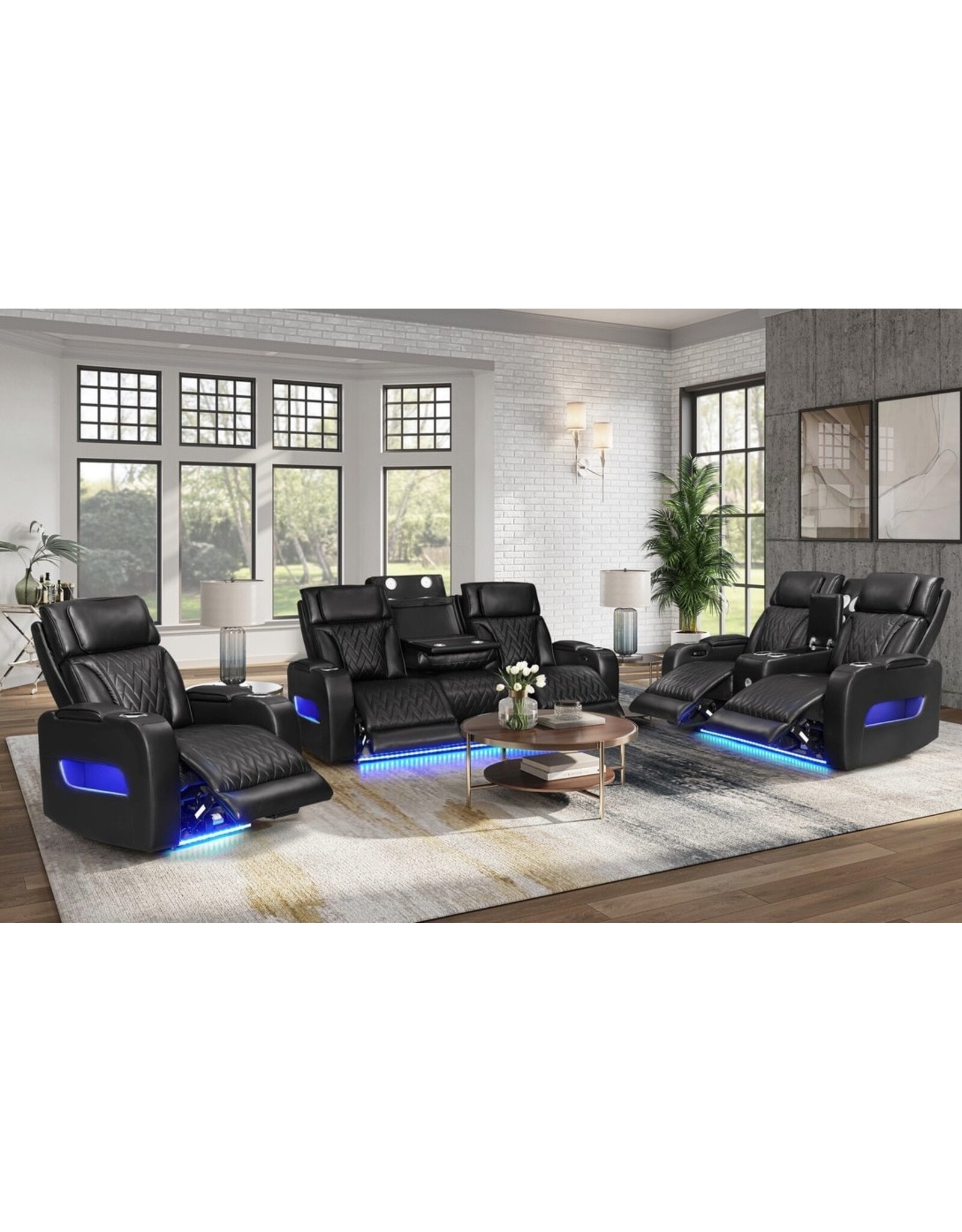 Dubai Black 3pc Power Sofa Loveseat & Chair