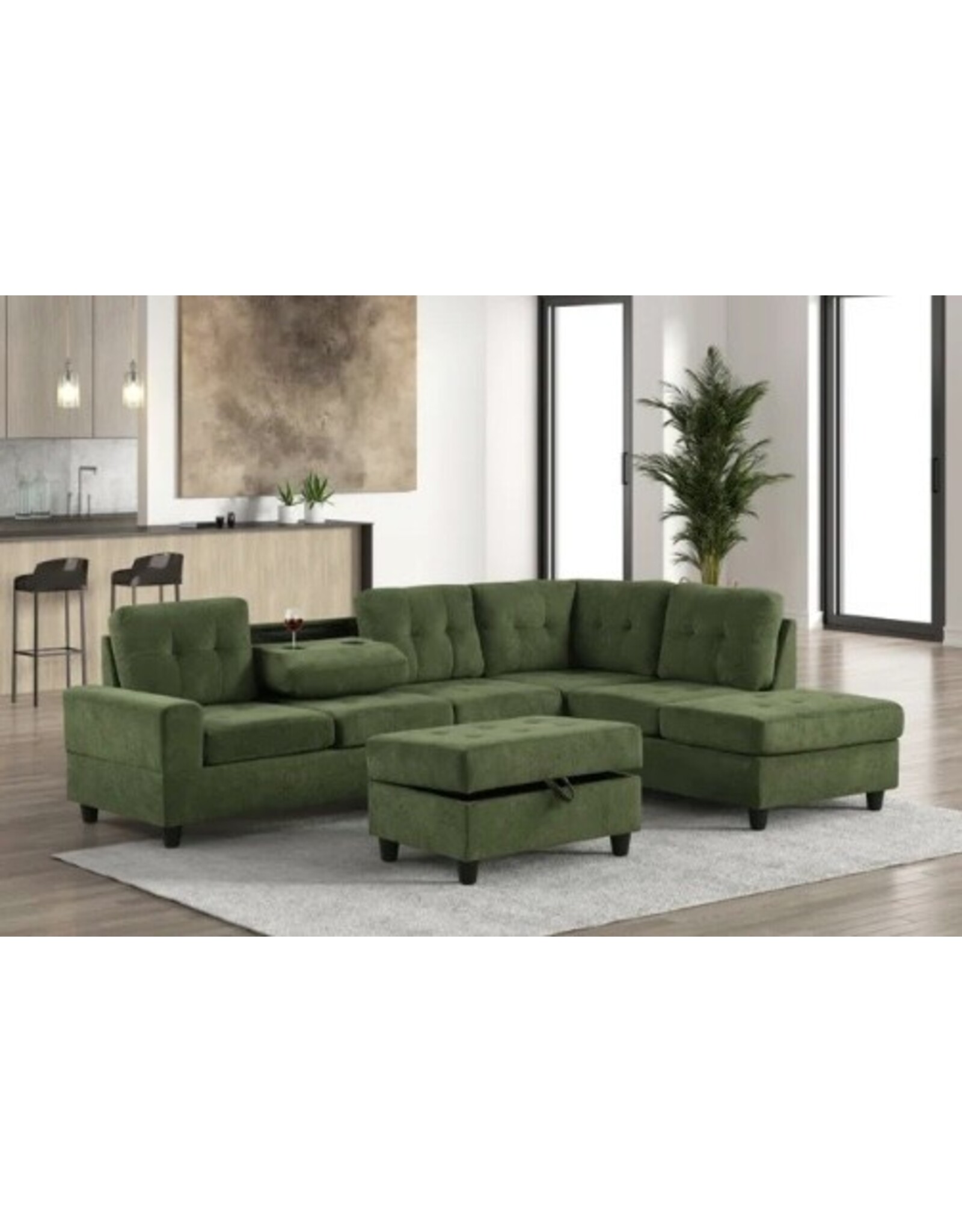 42Heights Reversible Sectional + Ottoman Olive Green