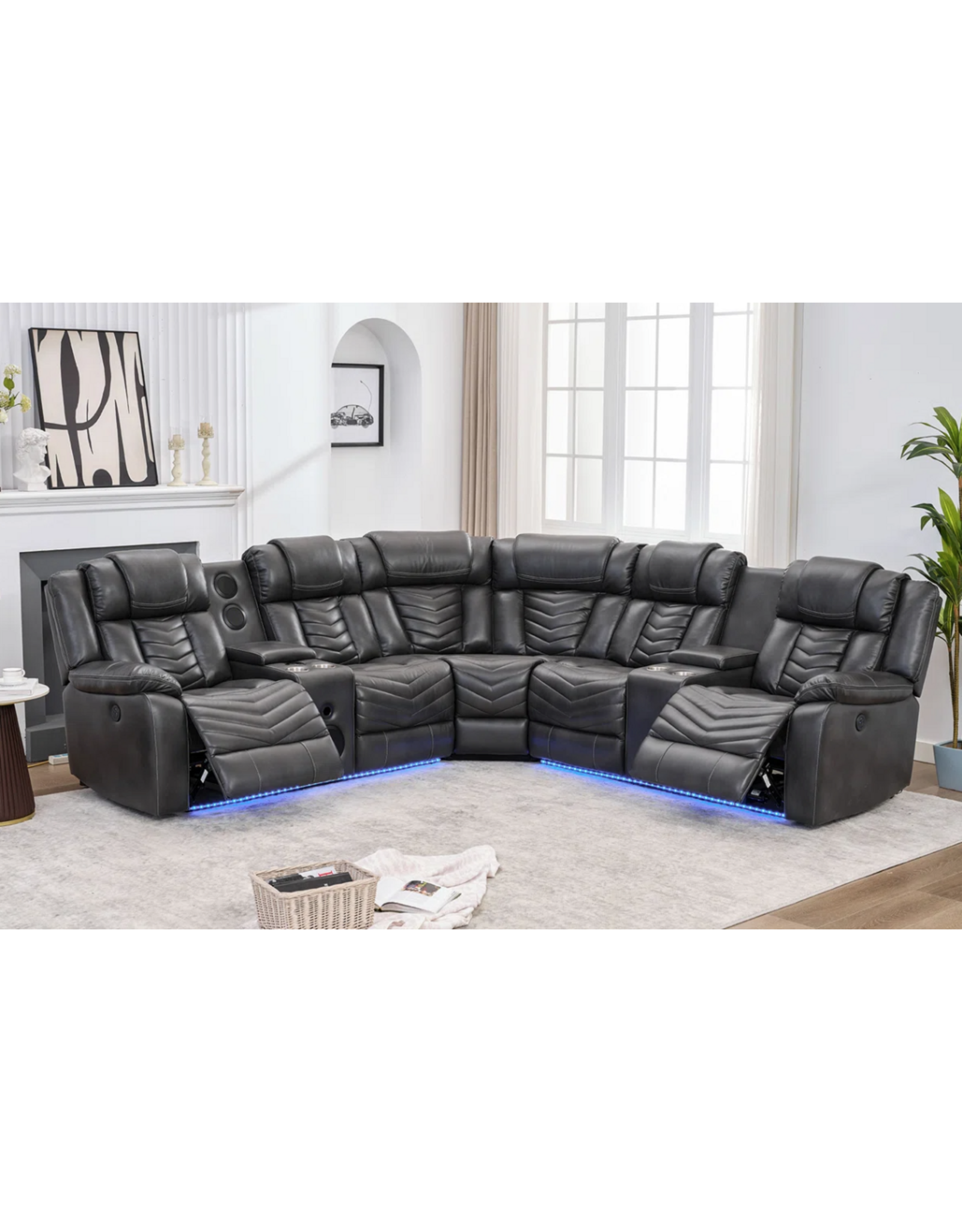 ACE28 Gray Reclining Sectional w/LEDs
