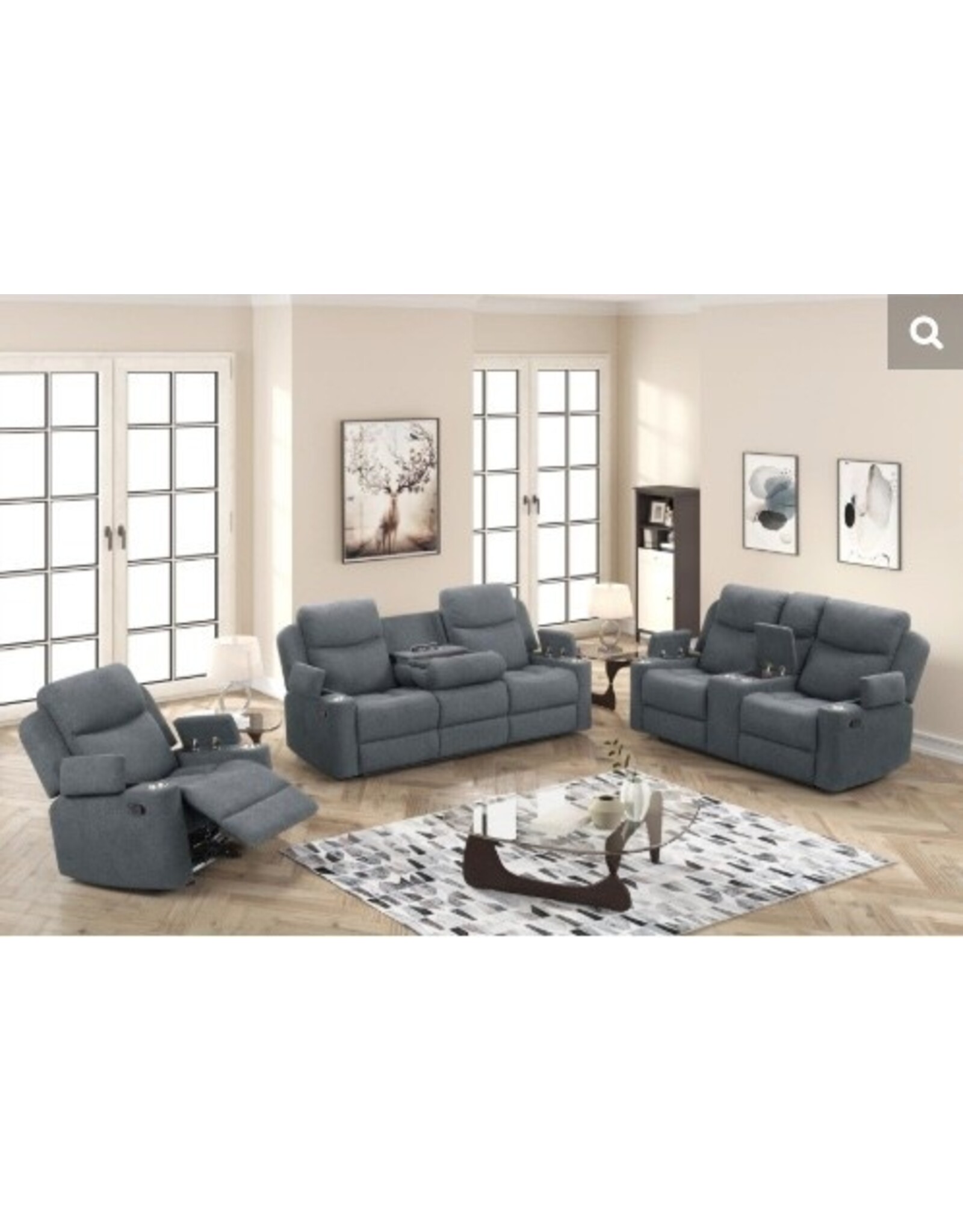 Dakota Charcoal Reclining Sofa,Loveseat,Chair-Power outlets & USB Ports