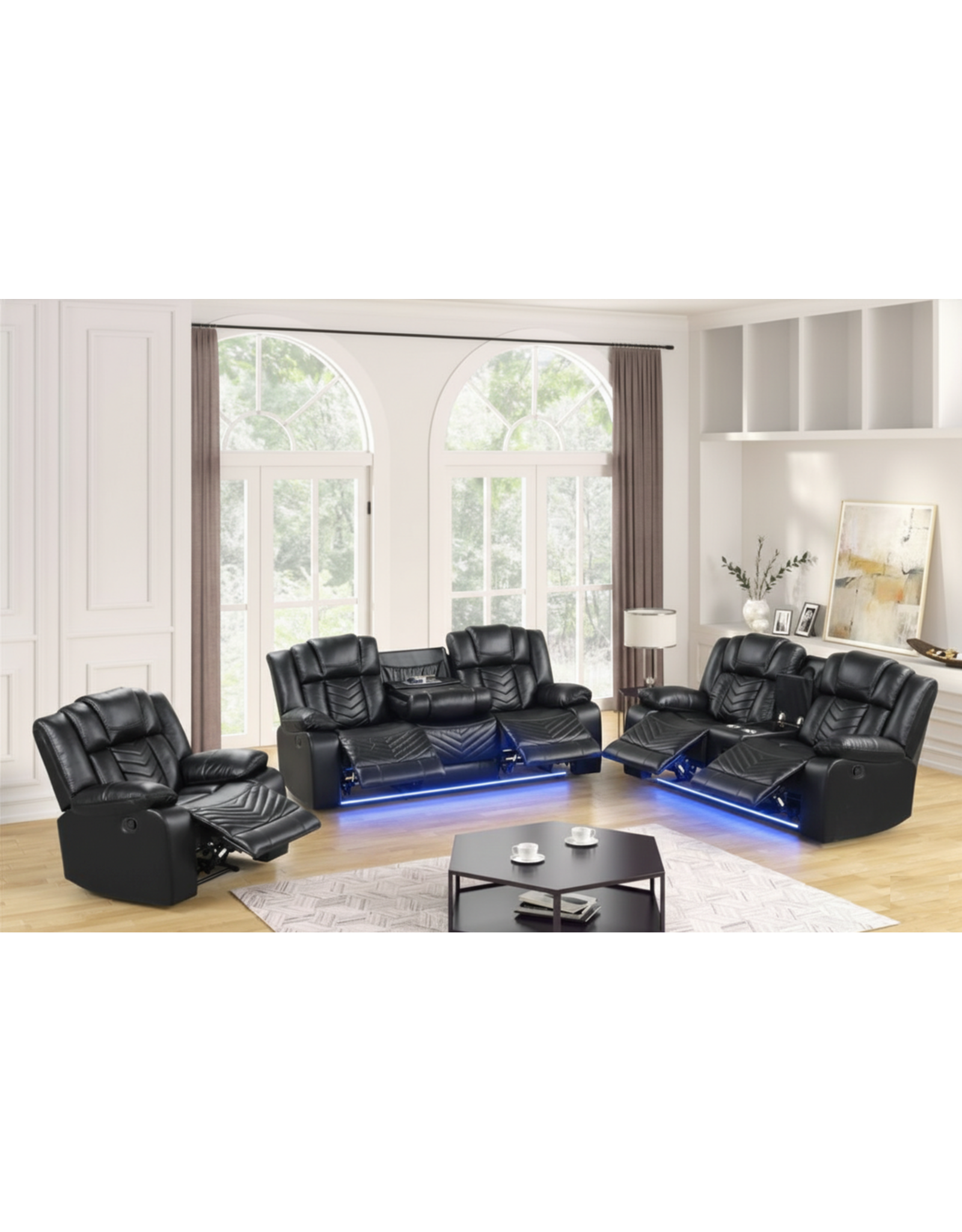 ACE Black 3pc Reclining Set w/LEDS