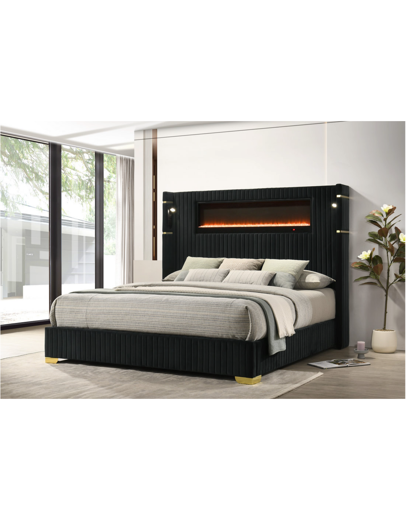 Romance2 Black Platform Bed - KING